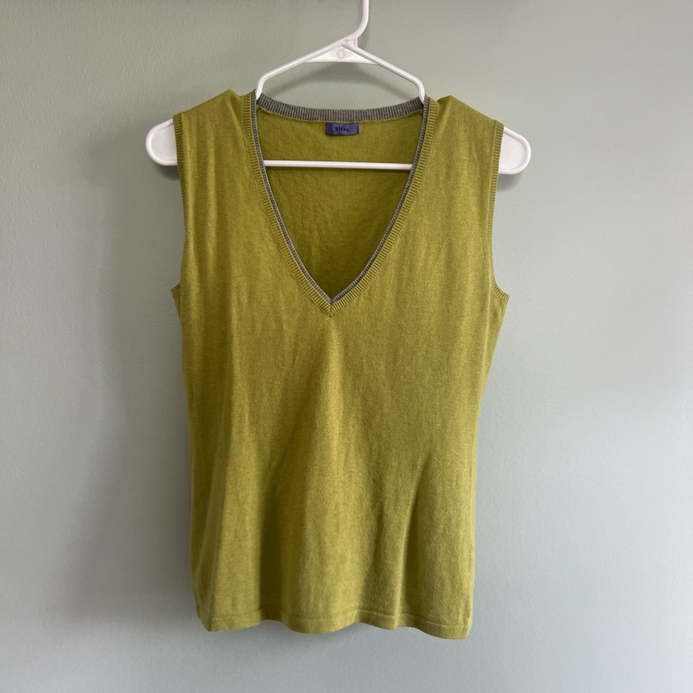 Altea Milano women soft green cotton & cashmere muscle tank top size small fall